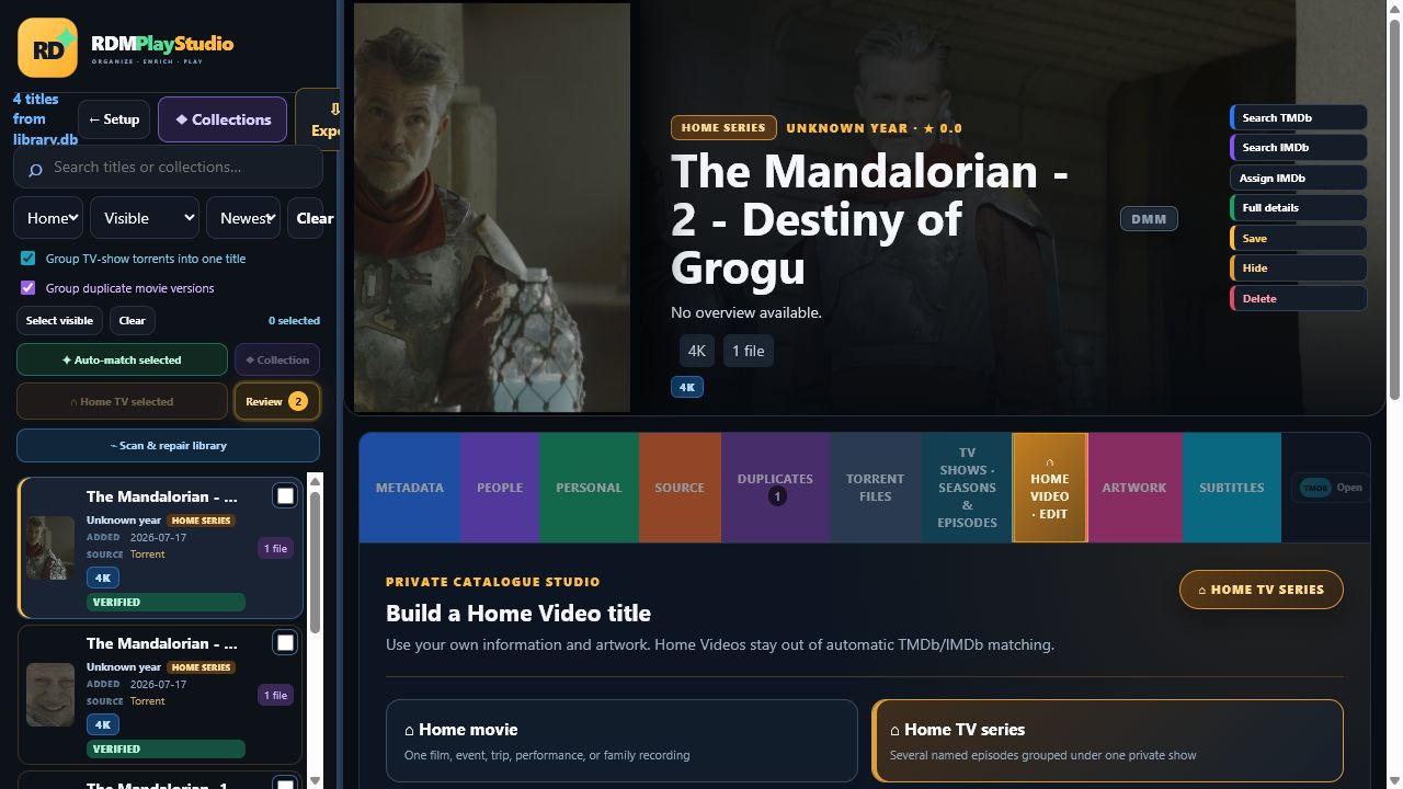 RDM PlayStudio Home Video editor with Home Movie and Home TV Series choices